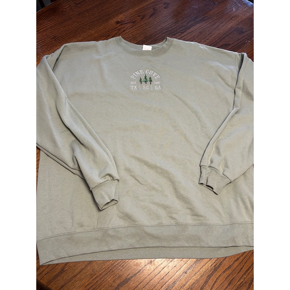 Hanes EcoSmart Pine Cove Sweatshirt Mens XL Sage Green Embroidered Crewneck TX